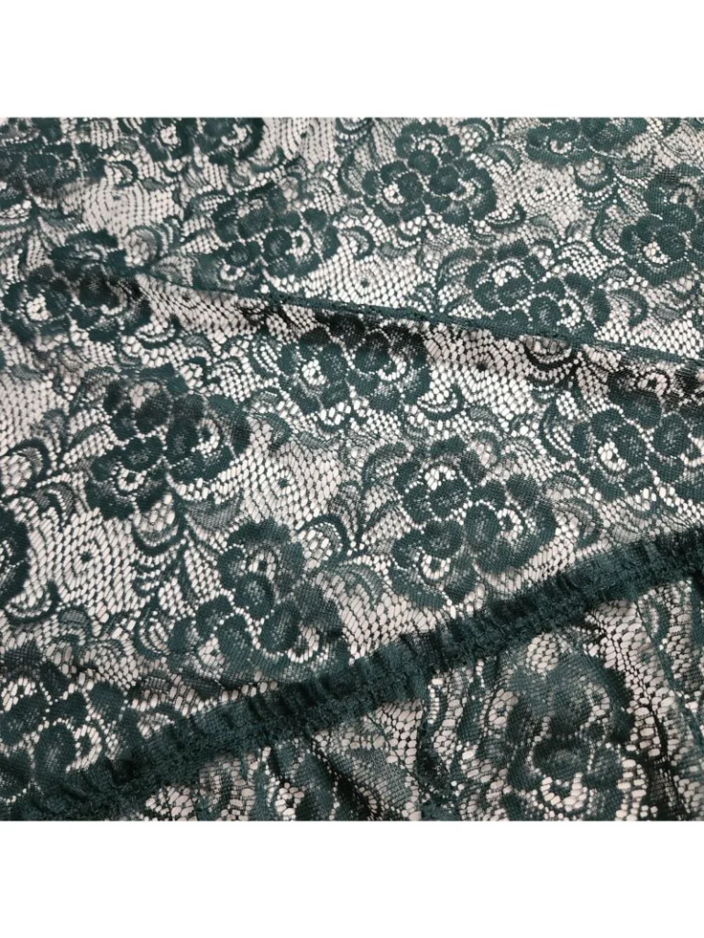 Vintage Green Lace Floral Curtains Angled Valance Panels Rod/Pole Pocket 2 Set